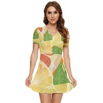 Citrus Fruit Healthy Vitamin V-Neck High Waist Chiffon Mini Dress