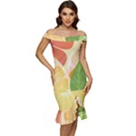 Citrus Fruit Healthy Vitamin Off Shoulder Ruffle Split Hem Bodycon Dress