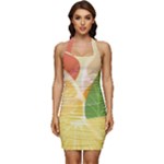 Citrus Fruit Healthy Vitamin Sleeveless Wide Square Neckline Ruched Bodycon Dress