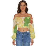 Citrus Fruit Healthy Vitamin Long Sleeve Crinkled Weave Crop Top