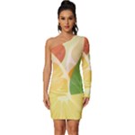 Citrus Fruit Healthy Vitamin Long Sleeve One Shoulder Mini Dress