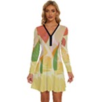 Citrus Fruit Healthy Vitamin Long Sleeve Deep V Mini Dress 