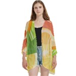 Citrus Fruit Healthy Vitamin Open Front 3/4 Sleeve Batwing Chiffon Cardigan Kimono