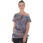 Window Pattern Winter Frost Off Shoulder Tie-Up T-Shirt