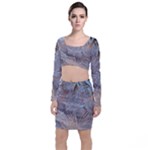 Window Pattern Winter Frost Long Sleeve Crop Top & Bodycon Skirt Set