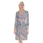 Window Pattern Winter Frost Long Sleeve Velvet Front Wrap Dress