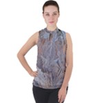 Window Pattern Winter Frost Mock Neck Chiffon Sleeveless Top