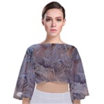 Window Pattern Winter Frost Tie Back Butterfly Sleeve Chiffon Top