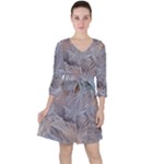 Window Pattern Winter Frost Quarter Sleeve Ruffle Waist Dress