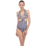 Window Pattern Winter Frost Halter Front Plunge Swimsuit