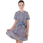 Window Pattern Winter Frost Short Sleeve Shoulder Cut Out Dress 