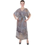 Window Pattern Winter Frost V-Neck Boho Style Maxi Dress