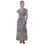 Window Pattern Winter Frost Flutter Sleeve Maxi Dress