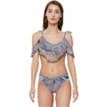 Window Pattern Winter Frost Ruffle Edge Tie Up Bikini Set	