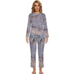 Window Pattern Winter Frost Womens  Long Sleeve Lightweight Pajamas Set