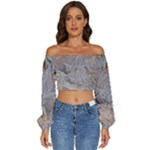 Window Pattern Winter Frost Long Sleeve Crinkled Weave Crop Top