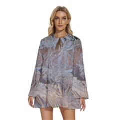 Round Neck Long Sleeve Bohemian Style Chiffon Mini Dress 