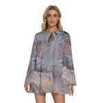 Window Pattern Winter Frost Round Neck Long Sleeve Bohemian Style Chiffon Mini Dress