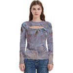 Window Pattern Winter Frost Women s Cut Out Long Sleeve T-Shirt