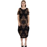 Bronze Age Mandala Cold Shoulder Loose Fit Dress With Pockets