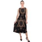 Bronze Age Mandala Midi Tie-Back Chiffon Dress