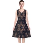 Bronze Age Mandala V-Neck Midi Sleeveless Dress 