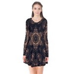 Bronze Age Mandala Long Sleeve V-neck Flare Dress