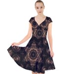 Bronze Age Mandala Cap Sleeve Front Wrap Midi Dress