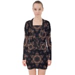 Bronze Age Mandala V-neck Bodycon Long Sleeve Dress