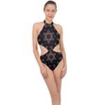 Bronze Age Mandala Halter Side Cut Swimsuit