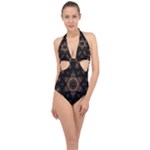 Bronze Age Mandala Halter Front Plunge Swimsuit