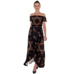 Bronze Age Mandala Off Shoulder Open Front Chiffon Dress