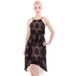 Bronze Age Mandala High-Low Halter Chiffon Dress 