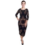 Bronze Age Mandala Quarter Sleeve Midi Velour Bodycon Dress