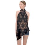 Bronze Age Mandala Halter Asymmetric Satin Top