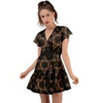 Bronze Age Mandala Flutter Sleeve Wrap Dress