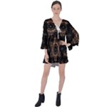 Bronze Age Mandala V-Neck Flare Sleeve Mini Dress