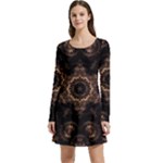 Bronze Age Mandala Long Sleeve Velour Skater Dress