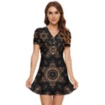 Bronze Age Mandala V-Neck High Waist Chiffon Mini Dress