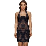 Bronze Age Mandala Sleeveless Wide Square Neckline Ruched Bodycon Dress