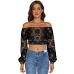 Bronze Age Mandala Long Sleeve Crinkled Weave Crop Top