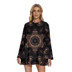 Round Neck Long Sleeve Bohemian Style Chiffon Mini Dress 