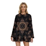 Bronze Age Mandala Round Neck Long Sleeve Bohemian Style Chiffon Mini Dress