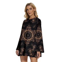 Round Neck Long Sleeve Bohemian Style Chiffon Mini Dress 