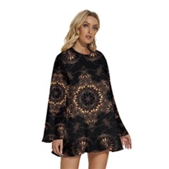 Round Neck Long Sleeve Bohemian Style Chiffon Mini Dress 