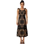 Bronze Age Mandala Tie-Strap Tiered Midi Chiffon Dress