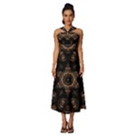 Bronze Age Mandala Sleeveless Cross Front Cocktail Midi Chiffon Dress