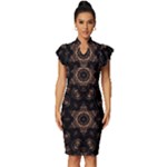 Bronze Age Mandala Vintage Frill Sleeve V-Neck Bodycon Dress