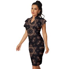 Vintage Frill Sleeve V-Neck Bodycon Dress 