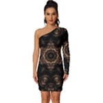 Bronze Age Mandala Long Sleeve One Shoulder Mini Dress